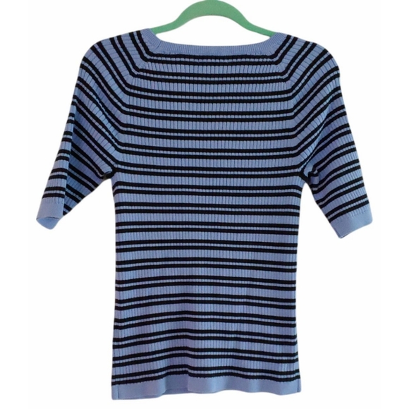 Land's End 100 % Cotton Blue Striped Ribbed Pullover Sweater Size M 10-12 - Picture 2 of 12